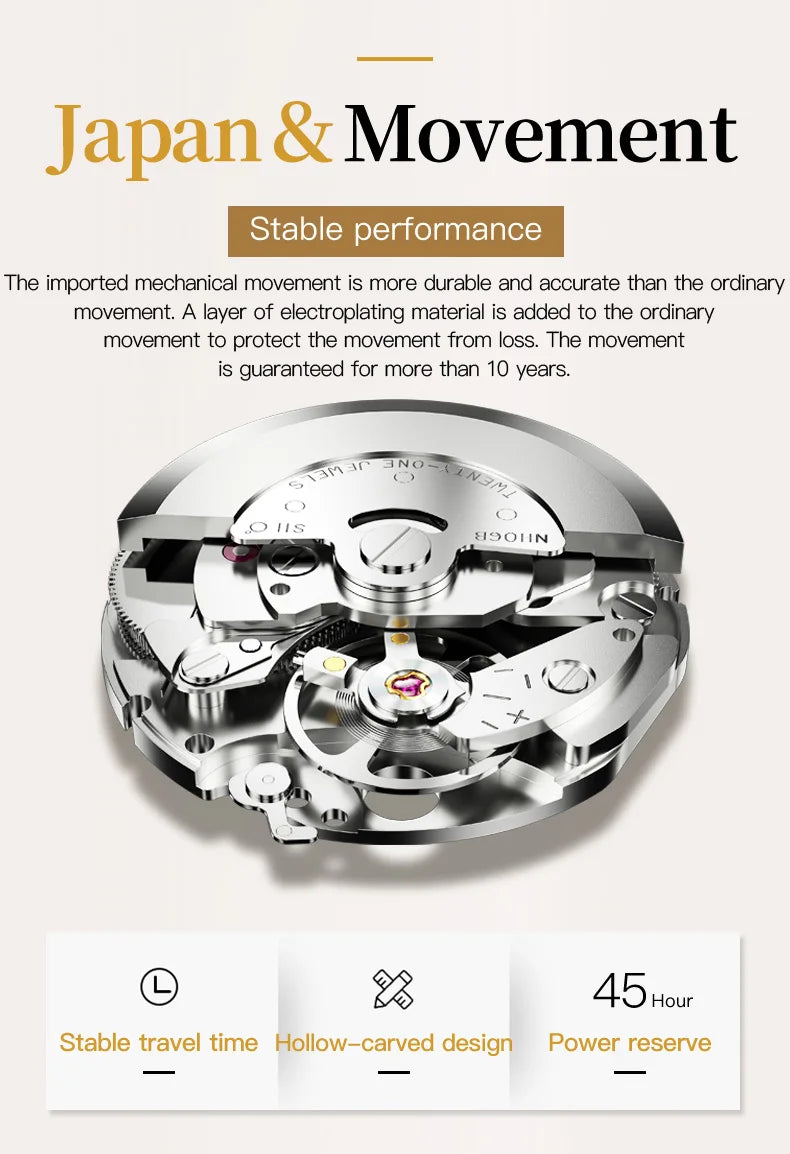 JSDUN Automatic Couple Watches Japan Movement Sapphire Mirror 100M Waterproof Luxury Diamond Gold Watch Lover's Watch Set Gift