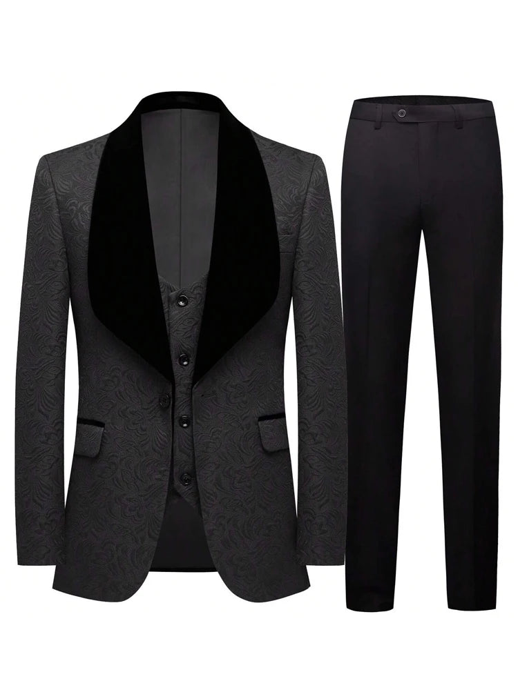 Men's 3-piece printed tailcoat, jacquard slim fit set, Paisley sports jacket vest and pants, suitable for dances, dinners, weddi