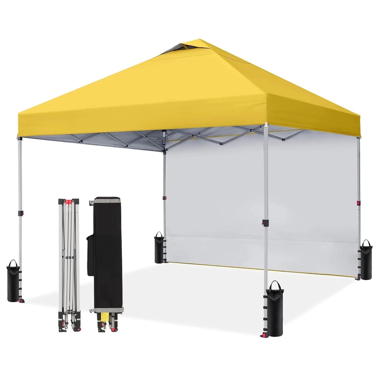 10x10 Pop Up Canopy with 1 Side Wall - Beach Tent with One Push Setup - Outdoor Sun Shade for Events, Parties, Customized