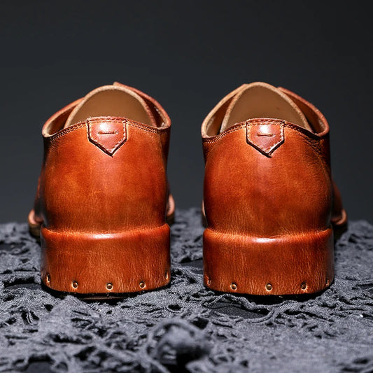 Goodyear-Welted Vintage Genuine Leather Men's Derby ShoesRound-toe Men Casual Shoes Dress Business Dress Shoes Men Wedding Shoes