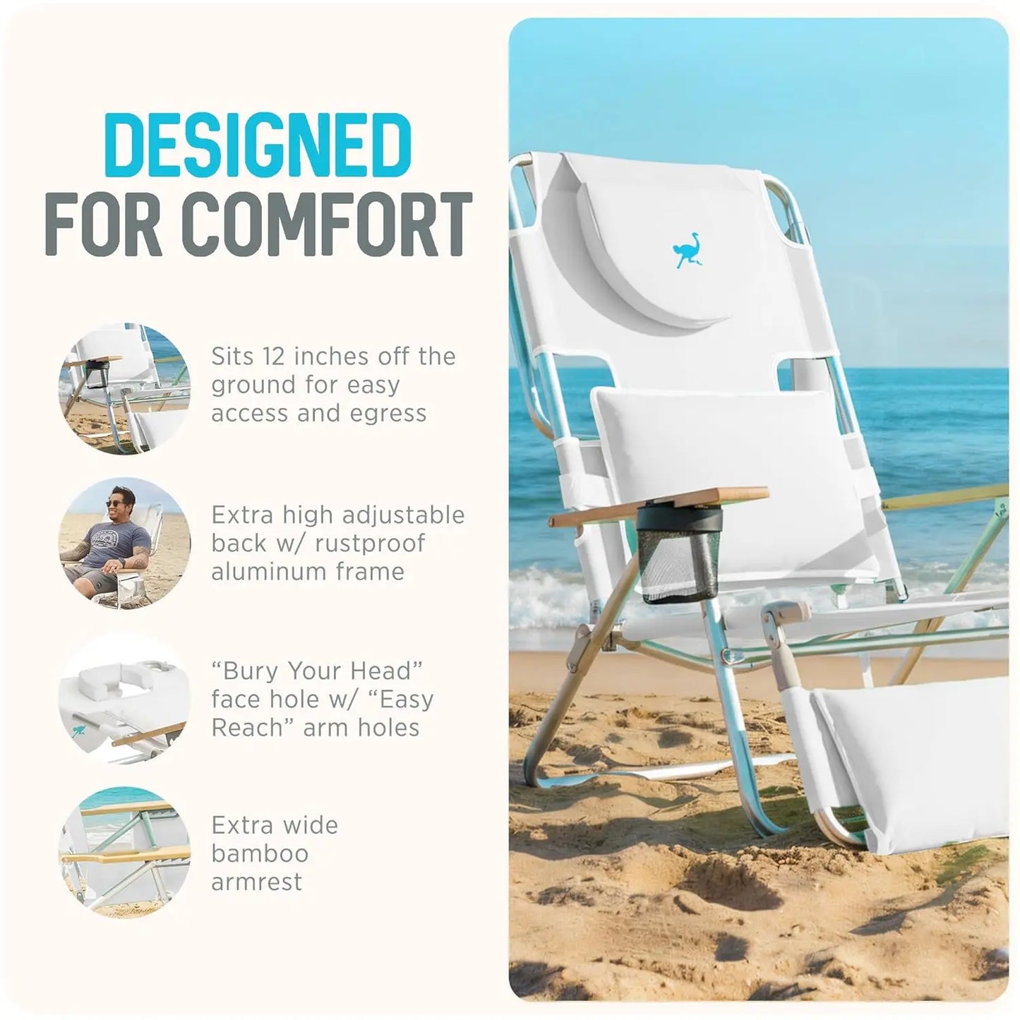 the Deluxe 3N1 Reclining Lounge Chair, Folding Outdoor Lounger and Extra-Wide Beach Chair with Wooden Armrests and Face, Custom