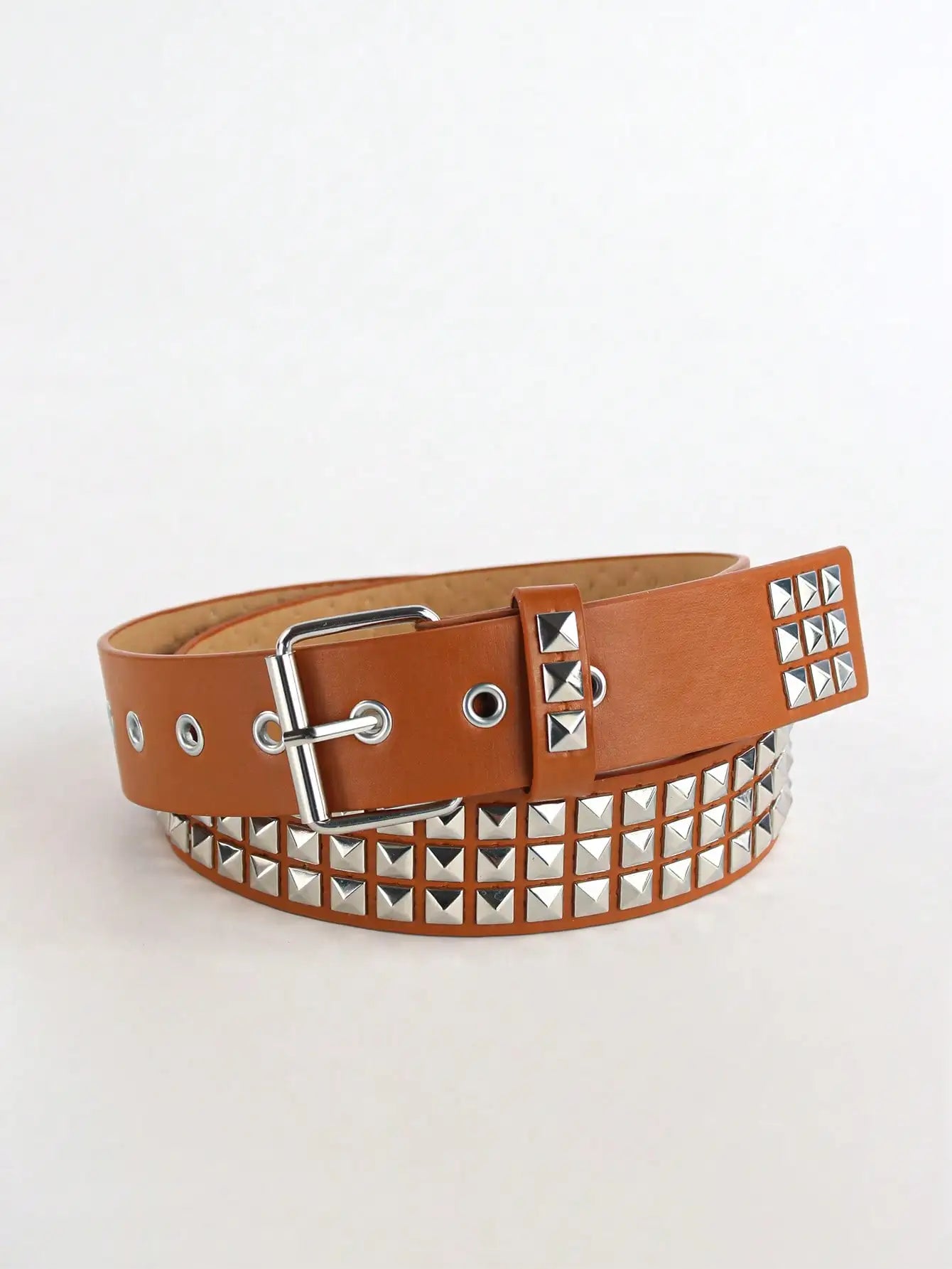 Solid Color Punk Rhinestone Studded Leather Belt, Suitable For Teens, Casual Outdoor, Athletic, Vacations, Graduation Gifts, Birthday, Daily Wear