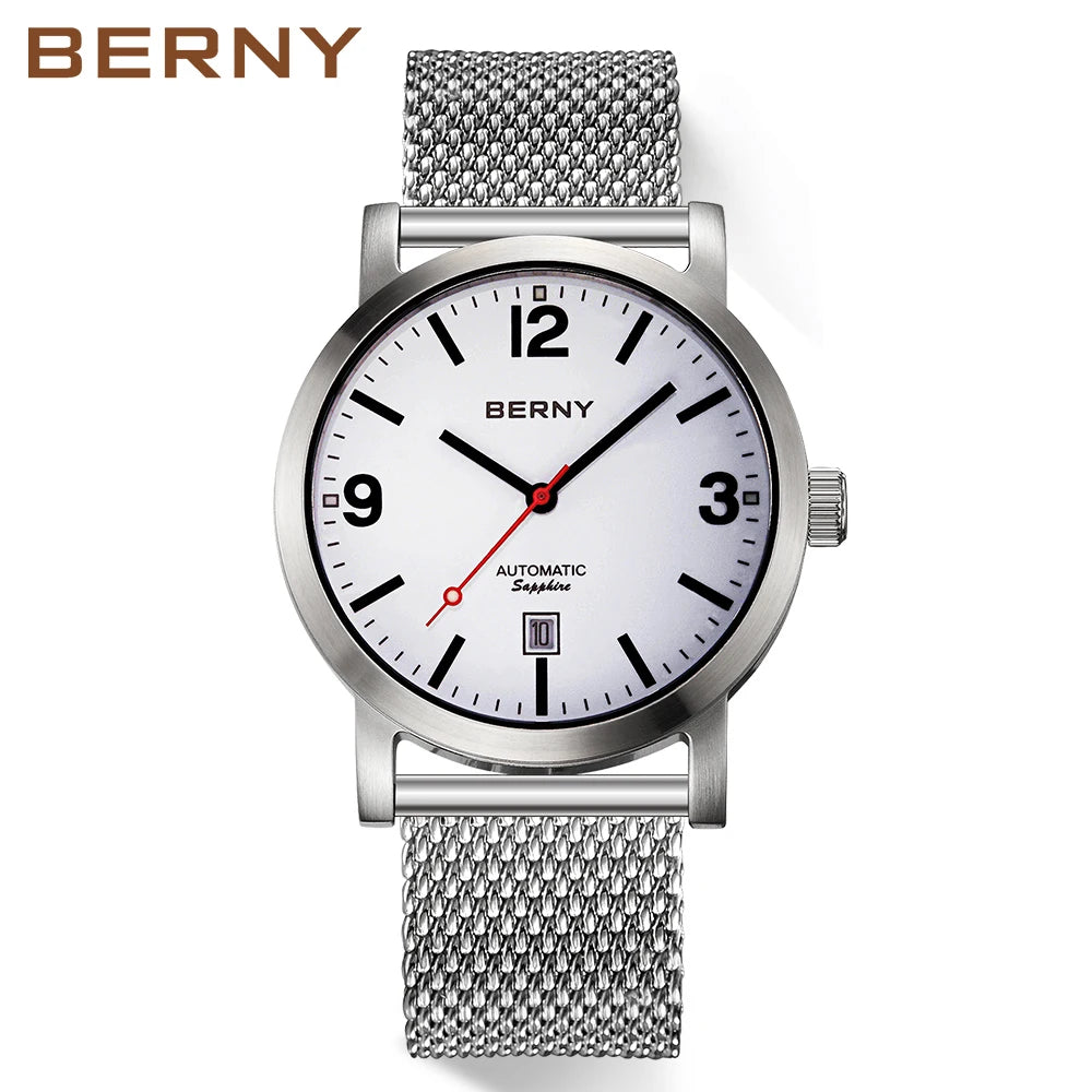 BERNY Watch for Men Mechanical Automatic Watches  Luxury Brand Male Clock Water Resistant Swiss Trackway Men's Wristwatch
