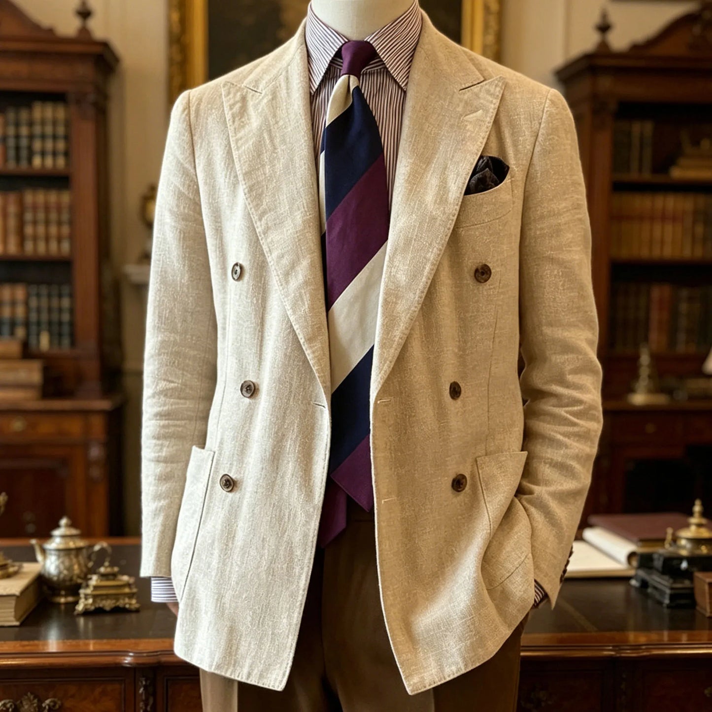 Elegant Men's Linen Blazer Double Breasted Peak Lapel Breathable Lightweight Fashion Casual Jacket Old Mmoney Aesthetic Business