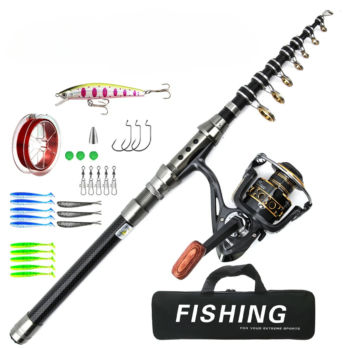 Carbon Telescopic Luya Rod Full Set Long-Throw Sea Fishing Gear with Fishing Box - Complete Fishing Rod Set for Ocean Fishing