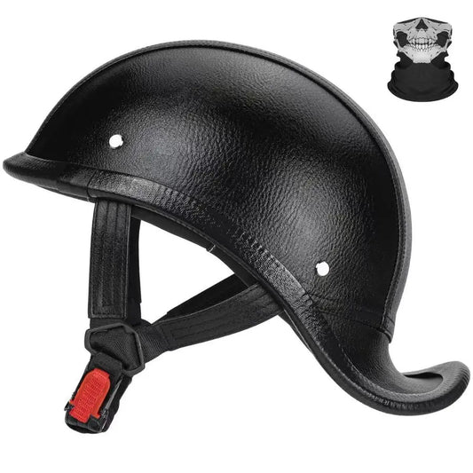 Leather Motorcycle Half Helmet for Adults Men Women,Baseball Cap Helmets DOT Approved, Vintage Handmade Half Face Helmets for Cr