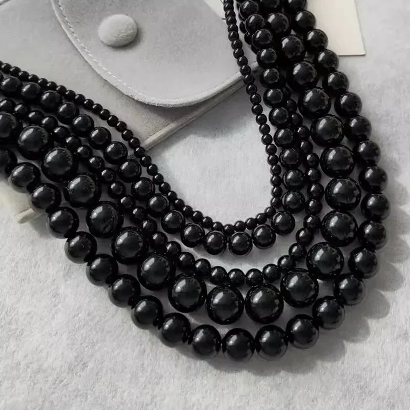 Fashion Punk Smooth Black Round Beads String Necklace for Women Men Unisex Acrylic Beads Choker Jewelry on The Neck Collar Gift