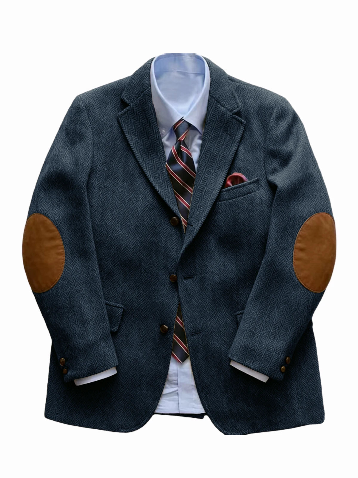 Men's Tweed Blazer Herringbone Wool Blend with Elbow Patches Retro Luxury Notch Lapel Sport Coat for Business Casual Vintage