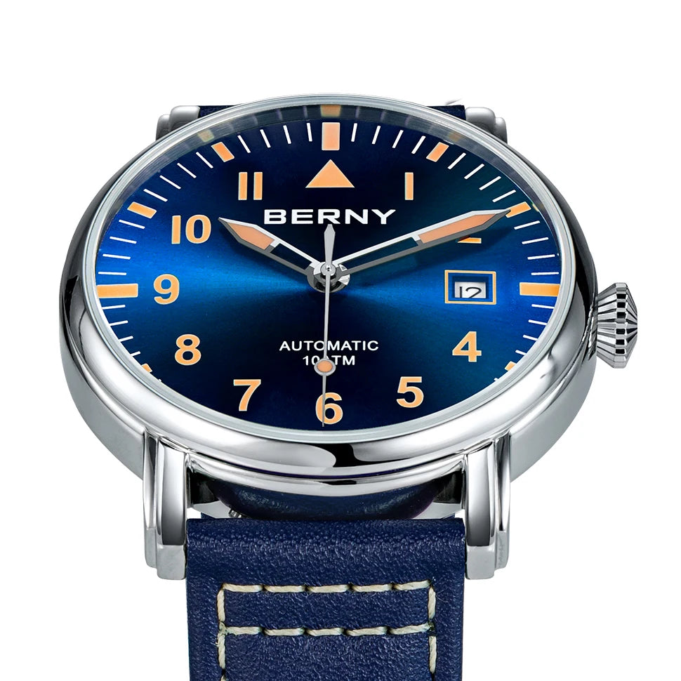 BERNY Aviation Automatic Watch Men Mechanical Luminous Army Military Classic Watch Sapphire Waterproof 100m Diver Wristwatch Men