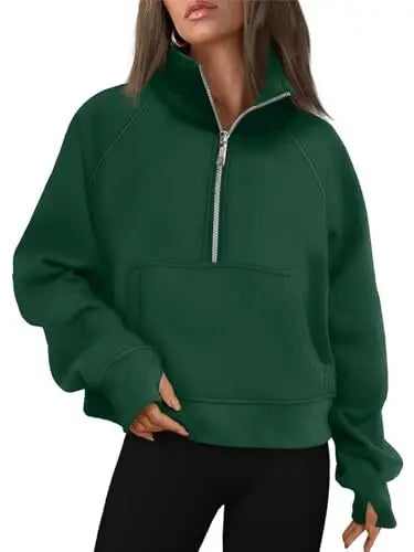 Womens Sweatshirts Half Zip Cropped Pullover Fleece Quarter Zipper Hoodies 2025 Fall Fashion Outfits Clothes