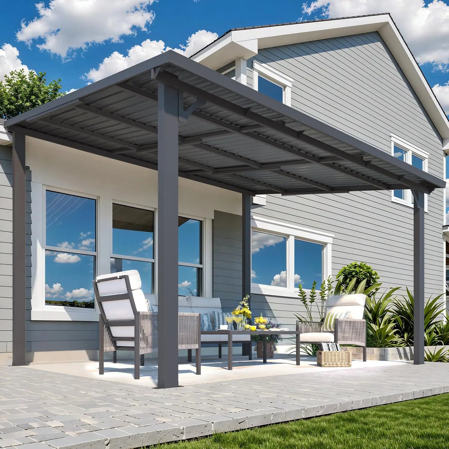 Wall Gazebo12’ x 10’, Hard Top Gazebos Pergola on Clearance, Outdoor Patio Lean to Gazebo Canopy Awnings for Deck,, Customized