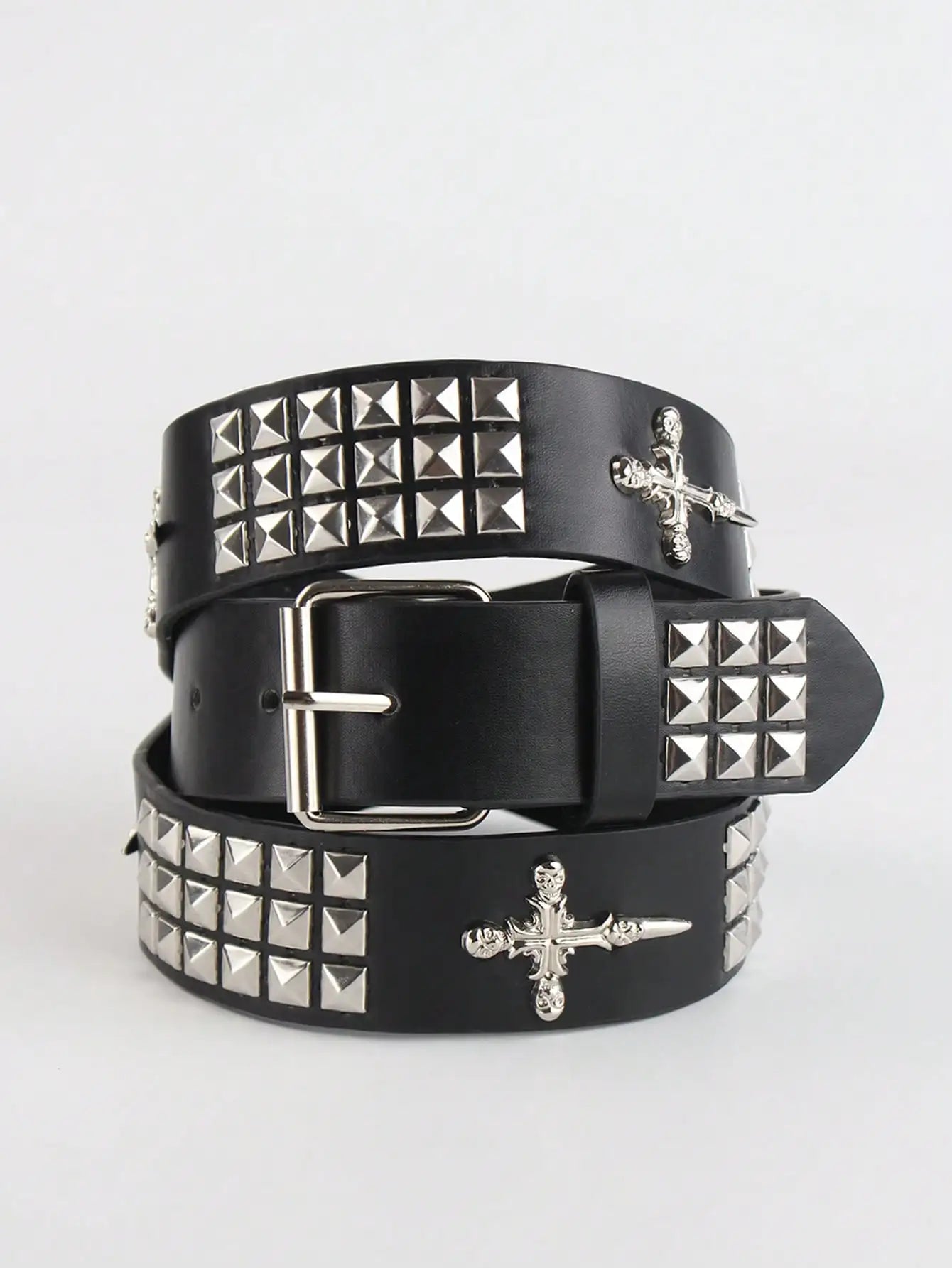 Solid Color Punk Rhinestone Studded Leather Belt, Suitable For Teens, Casual Outdoor, Athletic, Vacations, Graduation Gifts, Birthday, Daily Wear