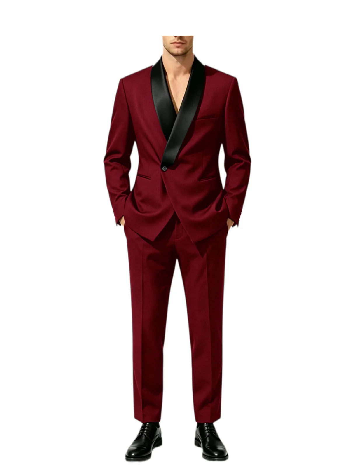 Men's Tuxedo Suit with Black Satin Shawl Lapel Slim Fit 2-Piece Suit Jacket & Pants Business Casual Blazer Trousers for Wedding