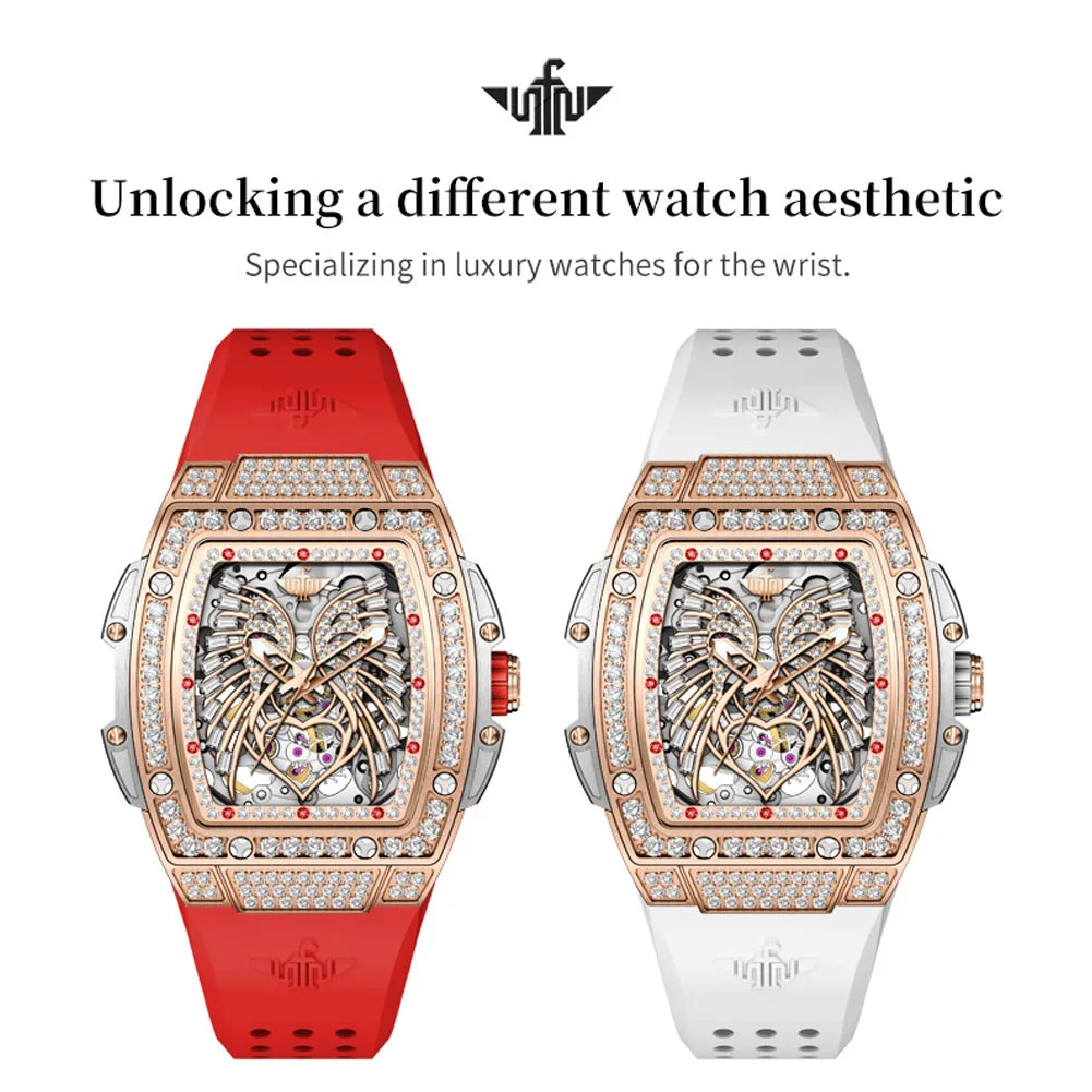 OUPINKE 3225 Women's Watch Luxury Brand All Diamond Automatic Mechanical Watch Classic Silicone Waterproof Elegant Women's Watch