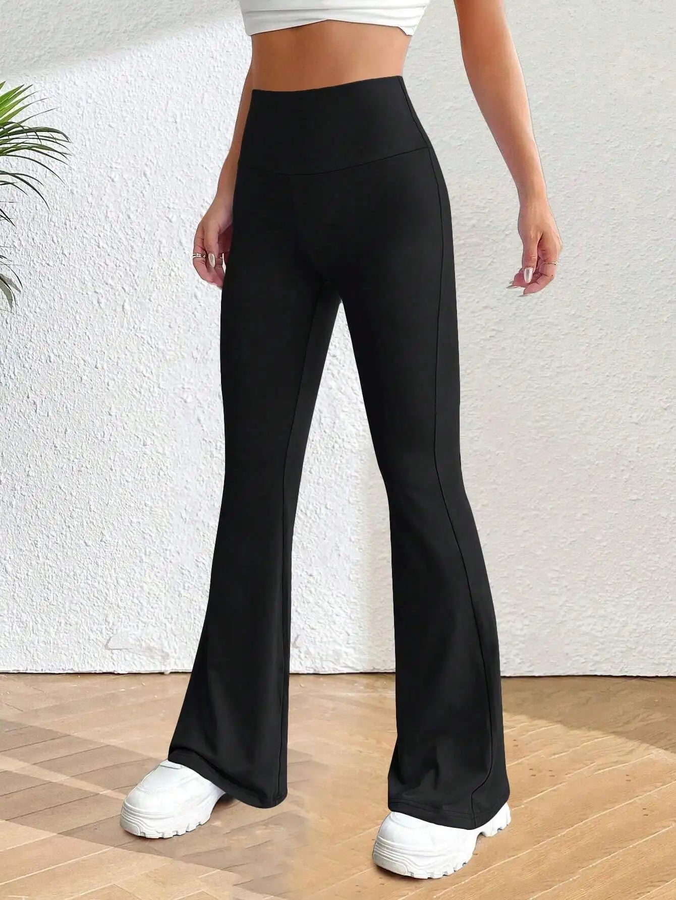 Solva Solid Flare Leg Pants Fall Cloth For Women  Women's High-Waisted Flared Pants, Elastic Waist, Cinching Hip-Lifting, Casual Yoga Pan for All-Season Exercise and Outdoor Wear