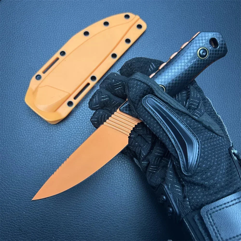 Orange Blade EDC Outdoor 15600 Fixed Blade Knife D2 Blade Stonewashed Camping Equipment Straight Knife with Santoprene Sheath