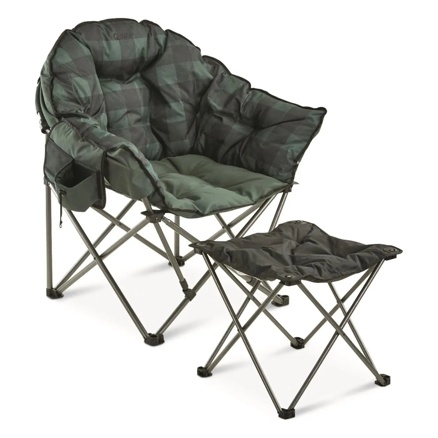Club Camping Chair, Oversized, Portable, Folding with Padded Seats, 500-lb. Capacity Green Plaid, Customized