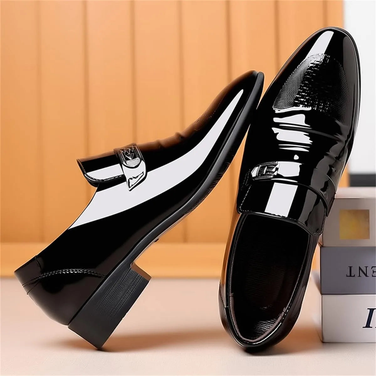Mens Dress Shoes High Gloss Patent Slip On Loafers Formal Business Oxford Casual Driving Pointed Toe Boat Shoe For Men