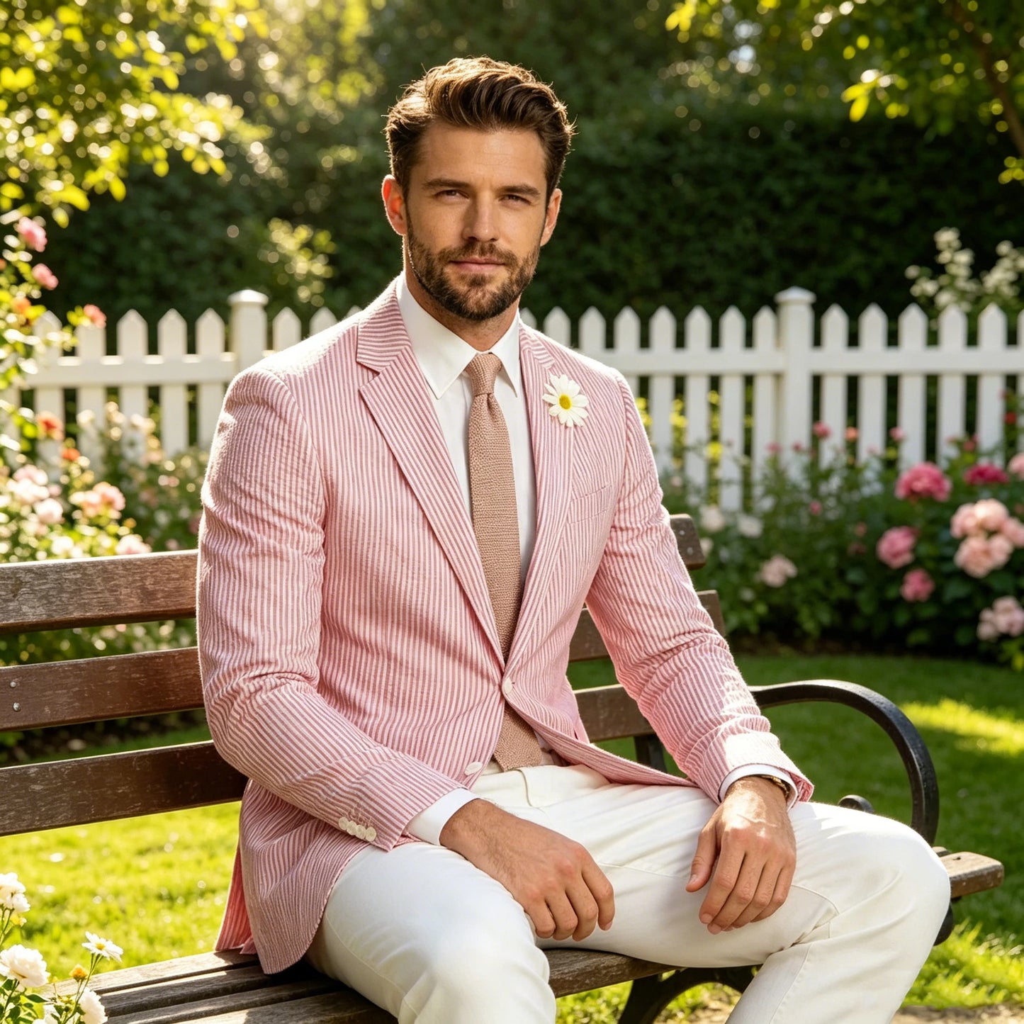 Men's Striped Seersucker Blazer Notch Lapel Slim Fit Suit Jacket Summer Lightweight Business Casual Sport Coat for Wedding Party