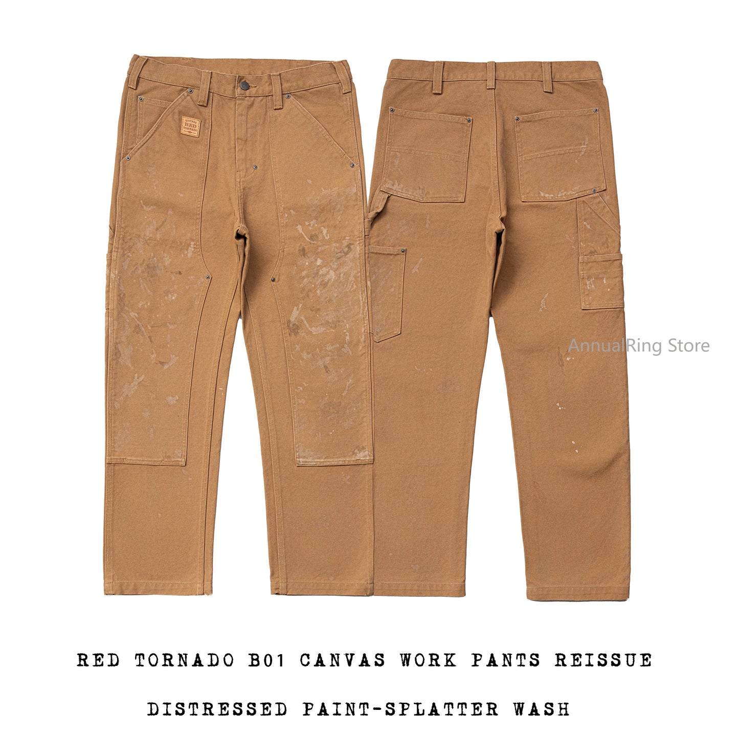 Red Tornado Paint Splatter Distressed Work Pants Vintage Men's Double Knee Heavy Canvas Carpenter Trousers