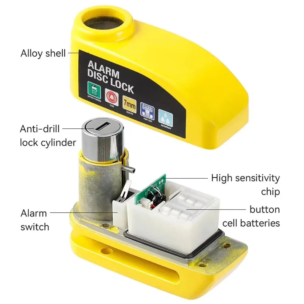 Motorcycle Alarm Lock Bike Disc Lock Warning 130DB Security Alloy Anti Theft Waterproof Brake Rotor Padlock Disc Brake Lock