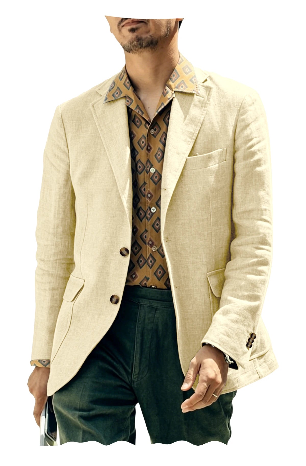 Italian Style Men's Linen Blazer Casual Business Suit Jacket Notched Lapel Breathable Summer Sport Coat for Wedding Groom Party