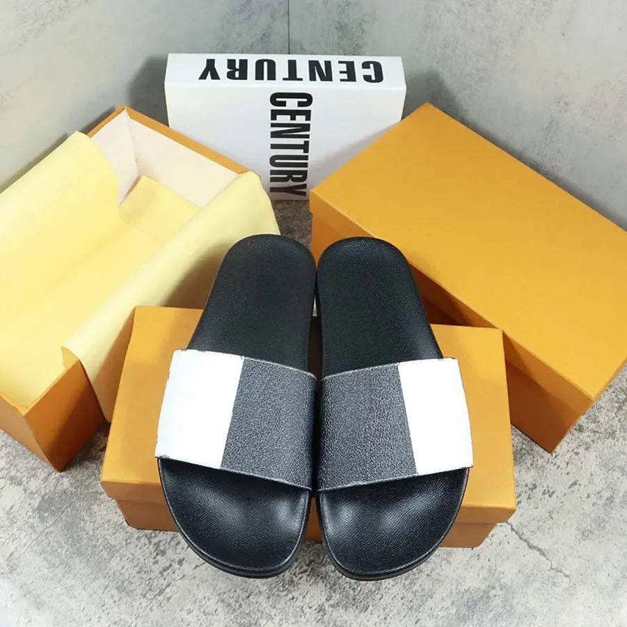 Designers Slides Womens Slippers Floral Slipper Leather Rubber Flats Sandals Summer Beach Shoes Loafers Gear Bottoms Slider