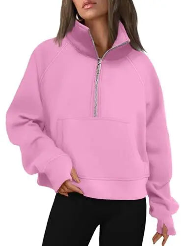 Womens Sweatshirts Half Zip Cropped Pullover Fleece Quarter Zipper Hoodies 2025 Fall Fashion Outfits Clothes