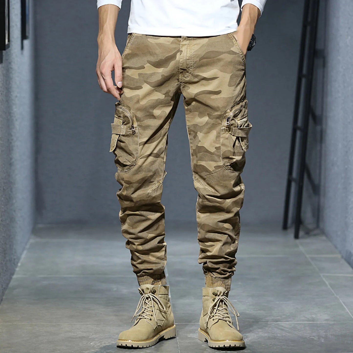 Cargo Pants for Men Mens Fashion Casual Loose Cotton Pocket Lace Up Pants Trousers Overall
