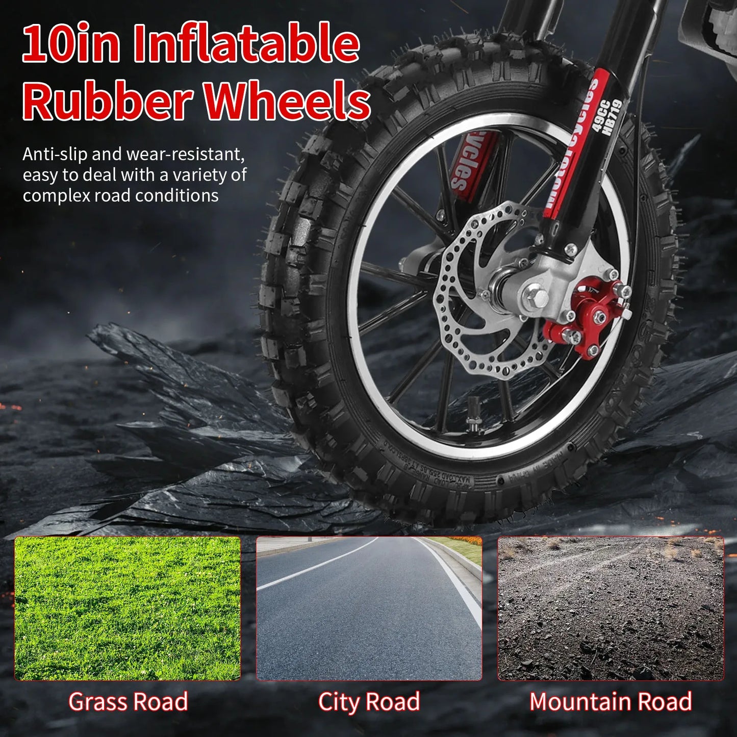 49cc 2-Stroke Kids Dirt Bike, Gas Power Motocross, Off Road Mini Motorcycle, Pocket Motorbike with Front Rear Disc Brakes