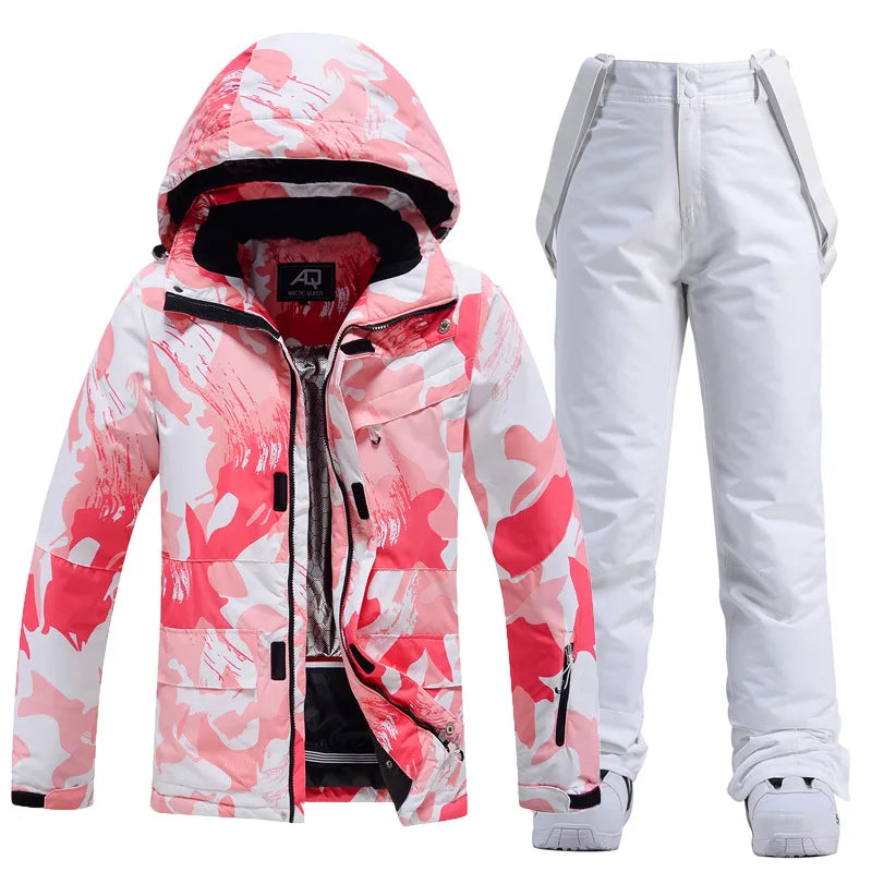 New Fashion Letter Women Ski Suit Winter Windproof Waterproof Snowboarding Jacket and Pants Snow Walking Clothes Female Snowsuit