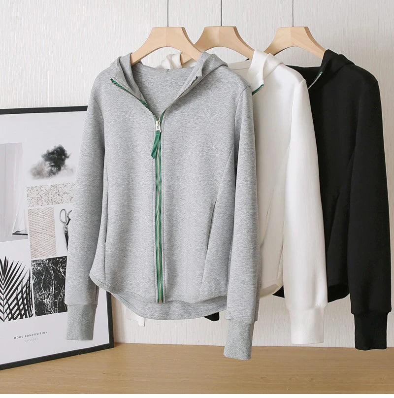 M-XXL Zip Hoodie y2k Women Autumn Winter New Long Sleeve Loose Casual Cardigan Sweatshirts Female Fashion White Black Clothing