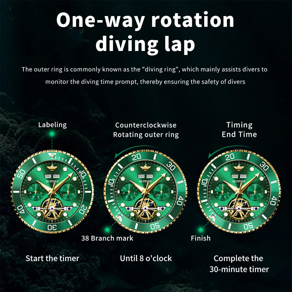 OUPINKE 3229 Men Watch Luxury Original Diving Series Men Automatic Mechanical Watch Waterproof Luminous Calendar Sports Watch
