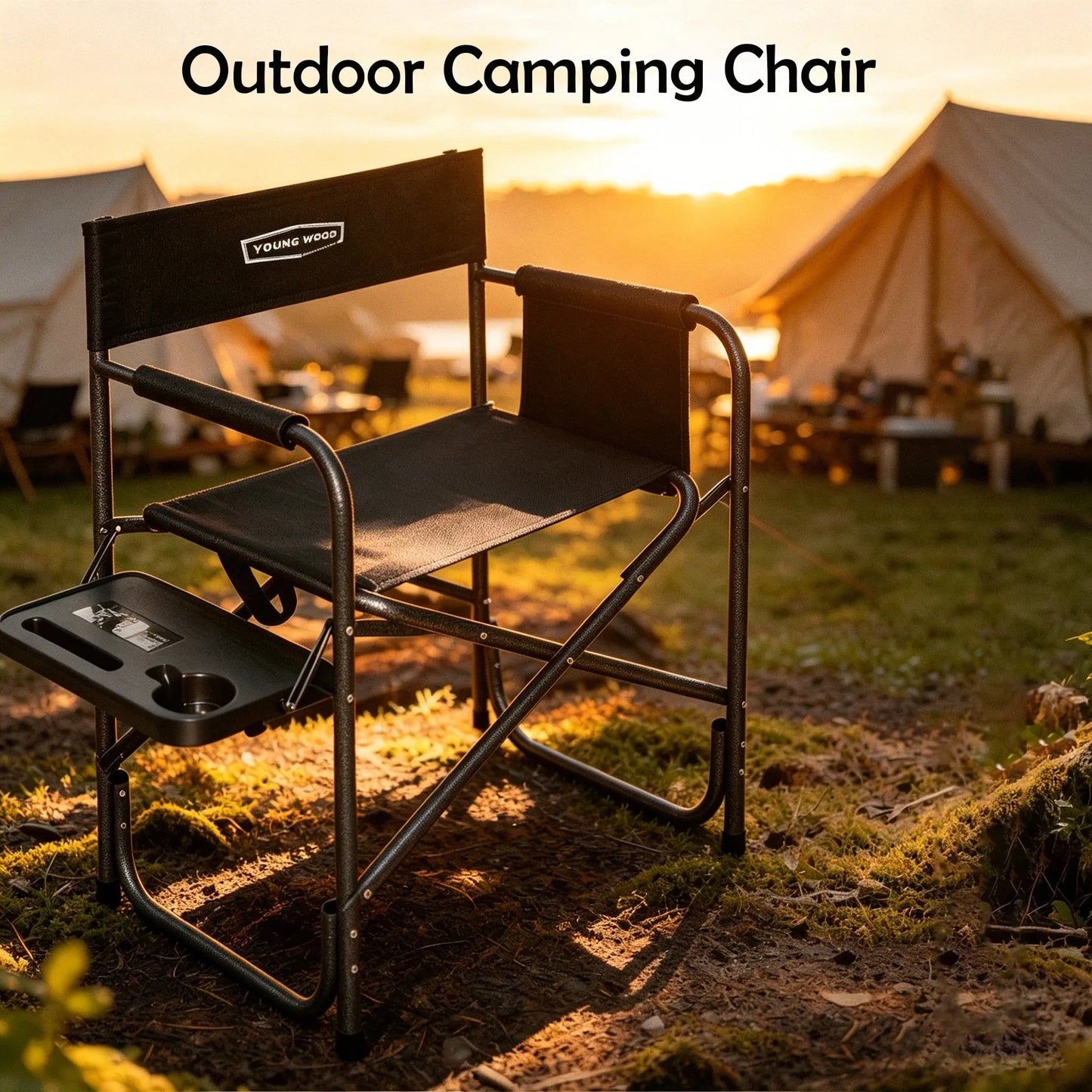Heavy Duty Camping Folding Director Chair, Portable Outdoor Chair with Side Table, Cup Holder & Storage Pocket, Camping, Fishing, Patio, Picnic