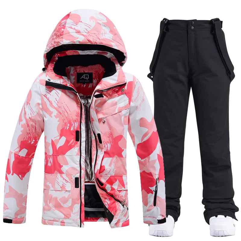 New Fashion Letter Women Ski Suit Winter Windproof Waterproof Snowboarding Jacket and Pants Snow Walking Clothes Female Snowsuit