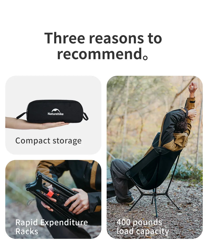 Naturehike Ultralight Folding Camping Chair Aluminum Alloy Fishing Chair 200kg Load Portable Compact Backpacking Hiking Chair