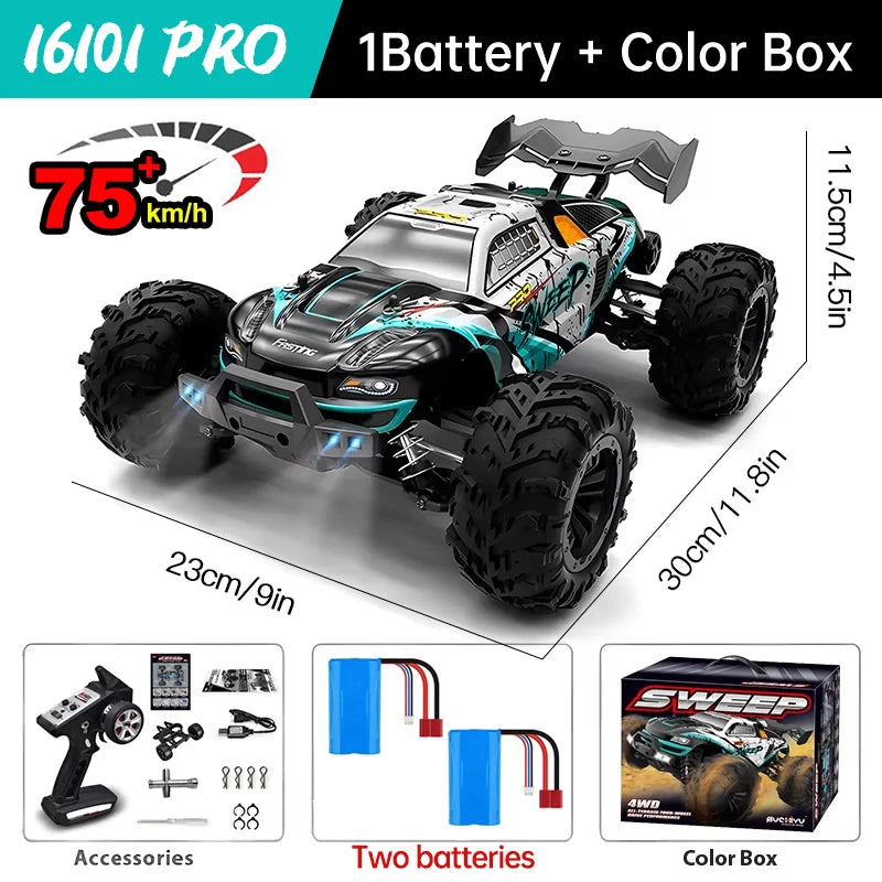 WLtoys 16101 Pro 1:16 75KM/H 4WD RC Car With LED Light 2.4G Remote Control Cars High Speed Drift Monster Truck for Children