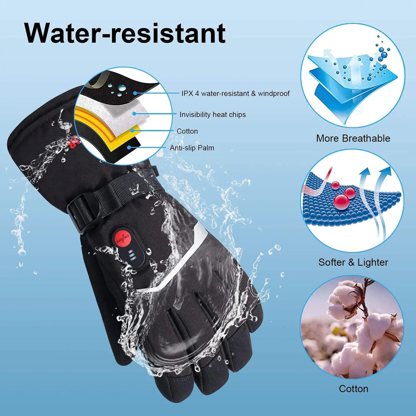 SNOW DEER Winter Heated Gloves Women Men Electric Motorcycles Thermal Ski Glove Heating Waterproof Rechargeable Battery Charger