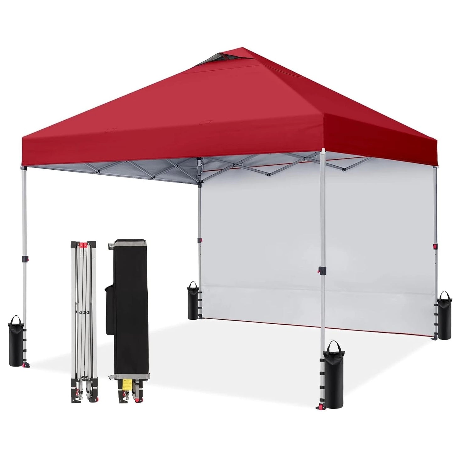 10x10 Pop Up Canopy with 1 Side Wall - Beach Tent with One Push Setup - Outdoor Sun Shade for Events, Parties, Customized