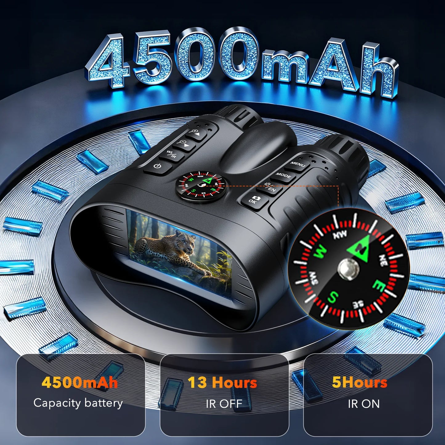 4K Night Vision Binoculars 8X Digital Zoom With Tactical Light 4500mAh Infrared Vision Night Goggle For Hunting Camping Boating