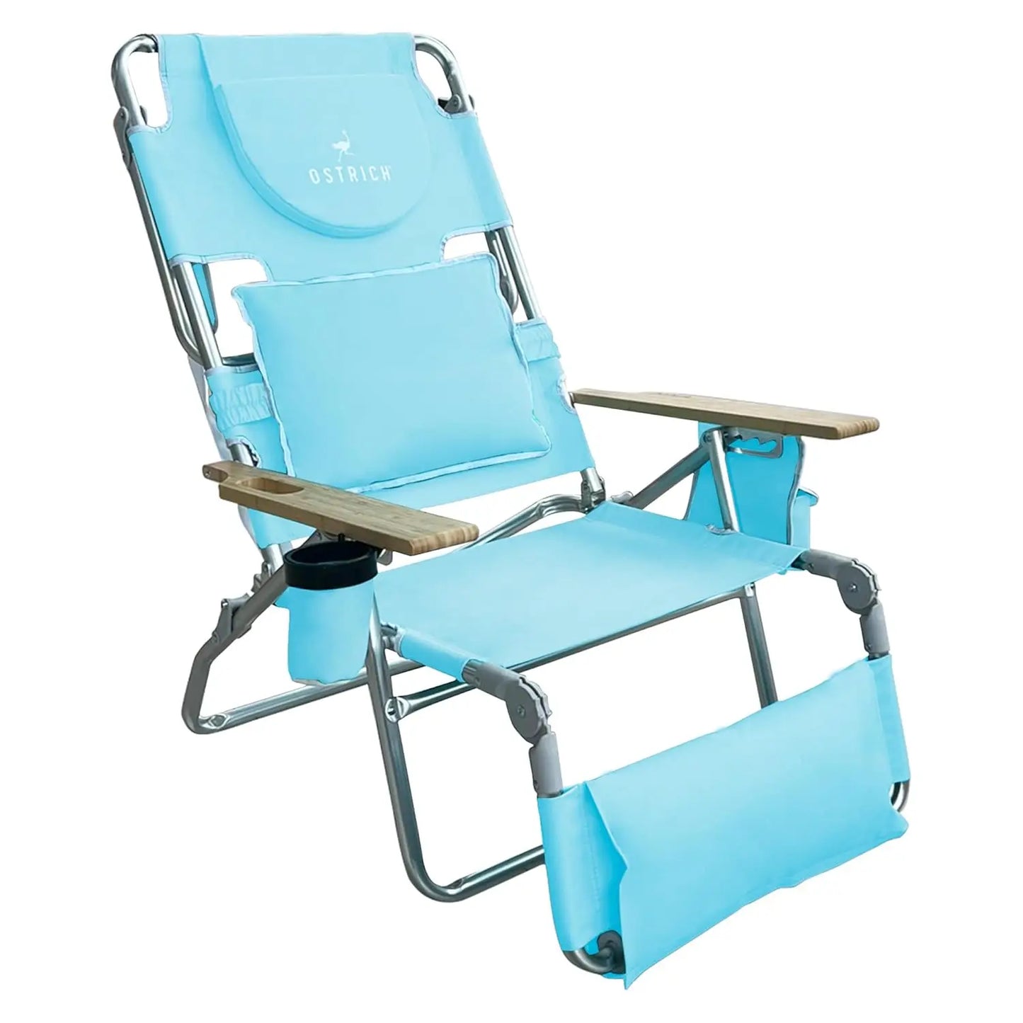 the Deluxe 3N1 Reclining Lounge Chair, Folding Outdoor Lounger and Extra-Wide Beach Chair with Wooden Armrests and Face, Custom