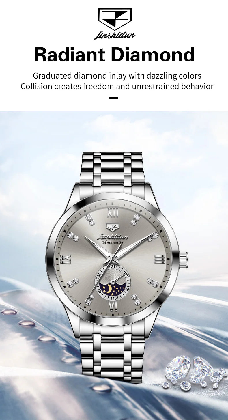 JSDUN Men's Watch Fashionable Business  Automatic Mechanical Watch Waterproof Luminous Moon Phase Watch Luxury Brand Men Watch