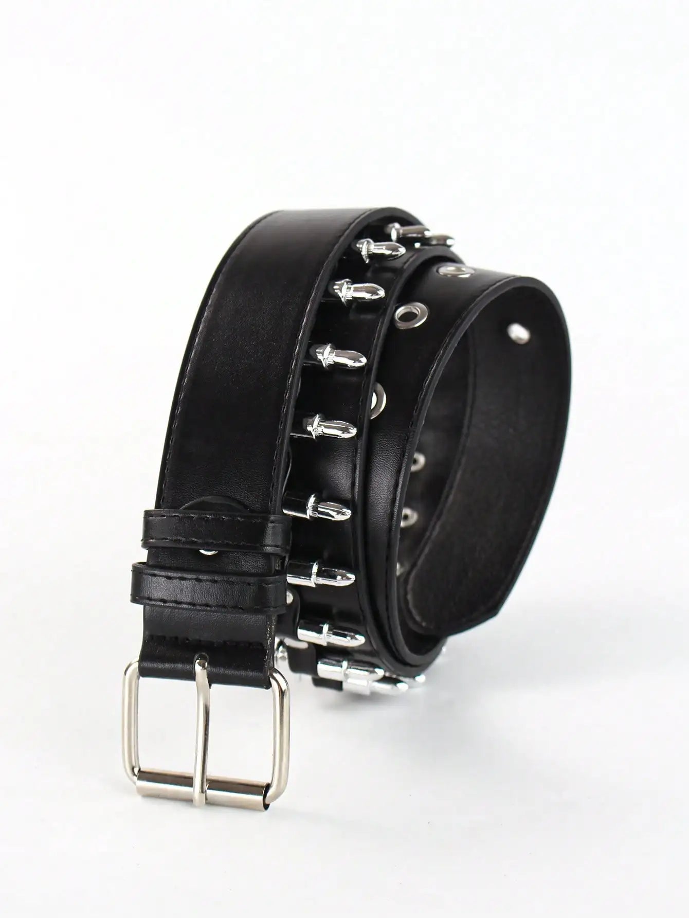 Solid Color Punk Rhinestone Studded Leather Belt, Suitable For Teens, Casual Outdoor, Athletic, Vacations, Graduation Gifts, Birthday, Daily Wear