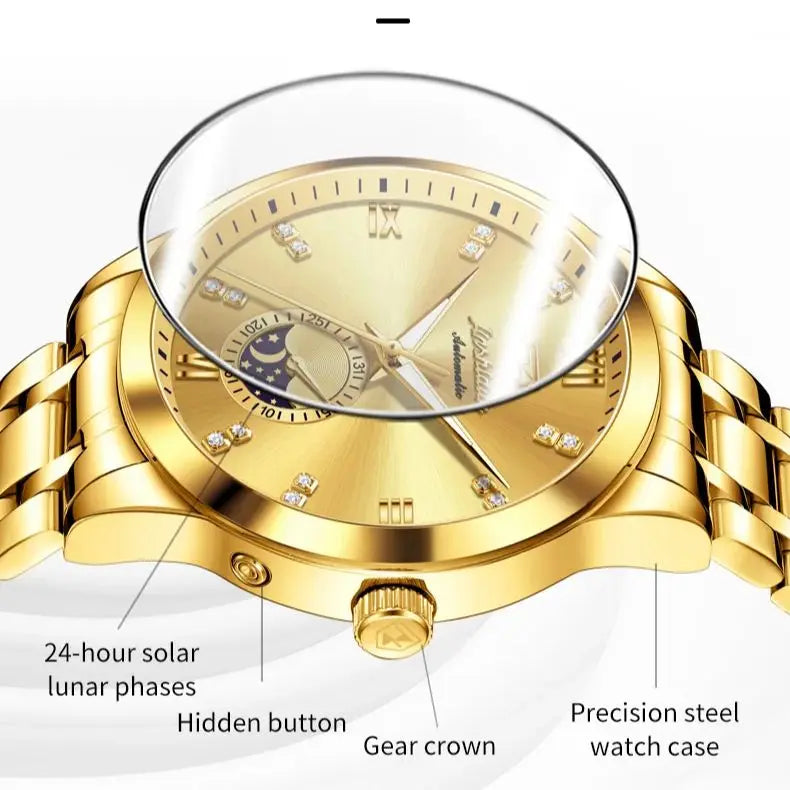 JSDUN Men's Watch Fashionable Business  Automatic Mechanical Watch Waterproof Luminous Moon Phase Watch Luxury Brand Men Watch