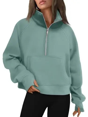 Womens Sweatshirts Half Zip Cropped Pullover Fleece Quarter Zipper Hoodies 2025 Fall Fashion Outfits Clothes