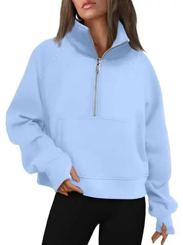 Womens Sweatshirts Half Zip Cropped Pullover Fleece Quarter Zipper Hoodies 2025 Fall Fashion Outfits Clothes