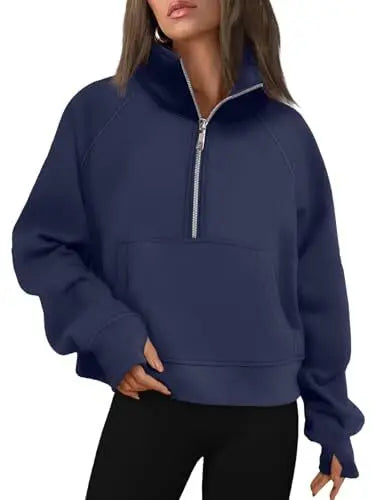 Womens Sweatshirts Half Zip Cropped Pullover Fleece Quarter Zipper Hoodies 2025 Fall Fashion Outfits Clothes