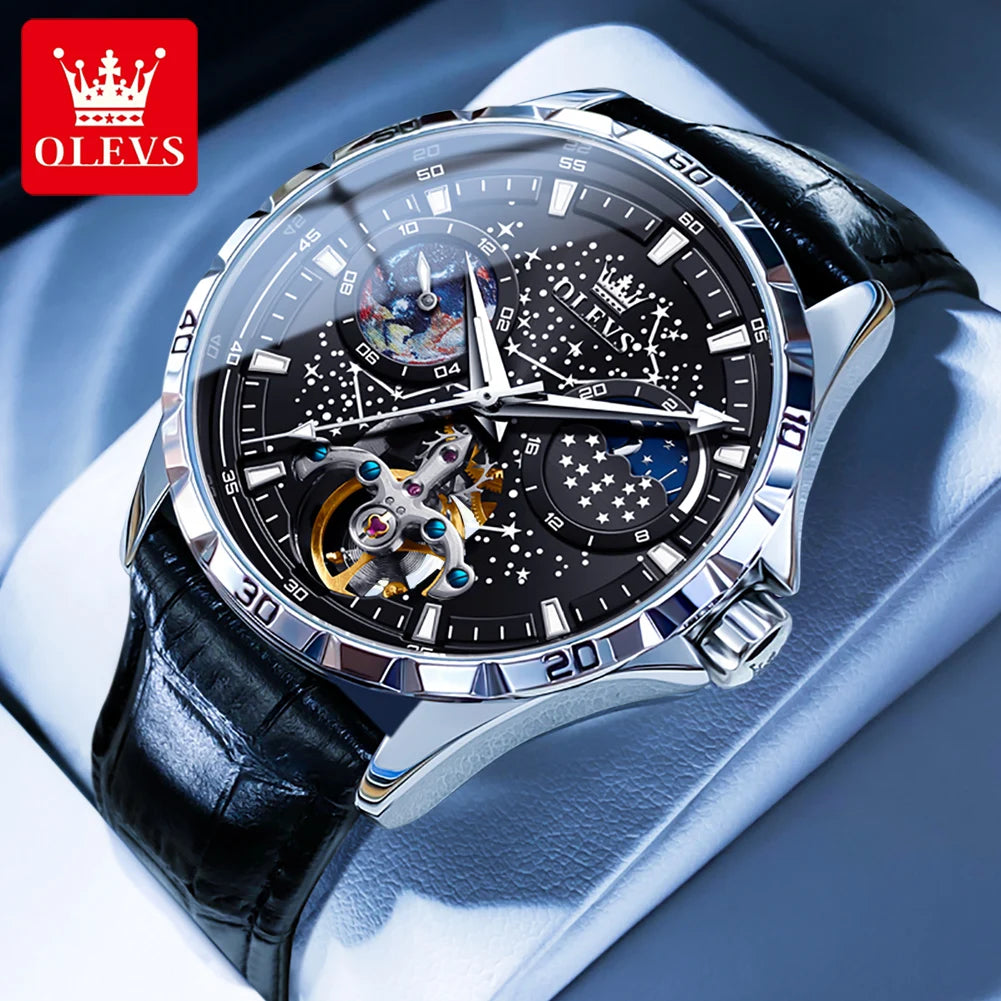 OLEVS Men's Watches Waterproof Multifunctional Luminous Fully Automatic Mechanical Watch Moon Phase Starry Original TOP Brand