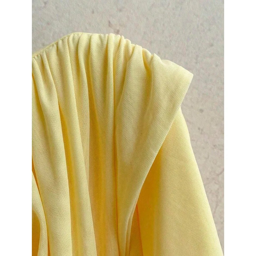 【New style】Women's Casual Vacation Sexy V-Neck Ribbon Halter Bow Tie Ruched Mini Dress, Suitable For Beach, Cruise, Resort