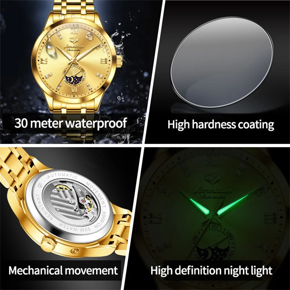 JSDUN Men's Watch Fashionable Business  Automatic Mechanical Watch Waterproof Luminous Moon Phase Watch Luxury Brand Men Watch